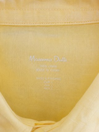 Camisa hombre lino amarilla Massimo Dutti.