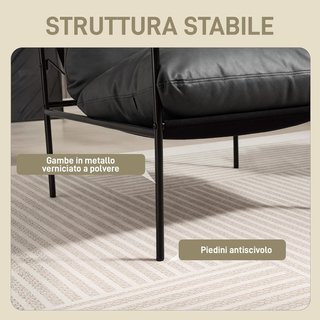 Sillón Moderno Tapizado, Sillón para Dormitorio con Cojines Desmontables, Reposabrazos y Estructura de Metal, Sillón de Relax en Piel PU para Sala de Estar, 74.5X75X77 Cm, Gris Carbón