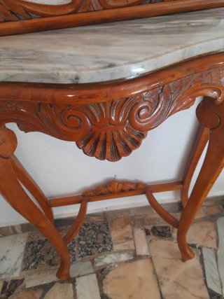 Consola antigua madera y mármol