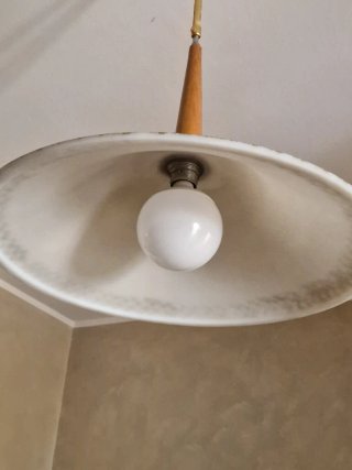 Lampadario oro, bianco, metallo, vetro, legno