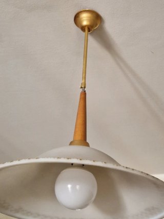 Lampadario oro, bianco, metallo, vetro, legno