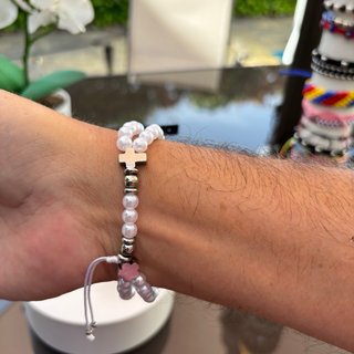 Pulsera doble perlas y charms acero inoxidable