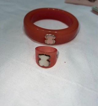Conjunto Tous Anillo y Brazalete Rosa Original