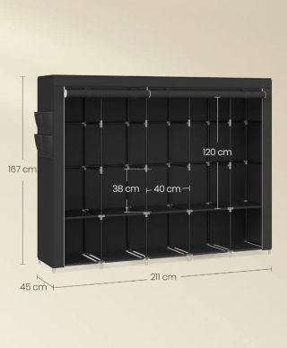 SONGMICS Armario, 5 Barras de Ropa, Estantes, 4 Bolsillos Laterales, Almacenamiento, de Tela, Perchero