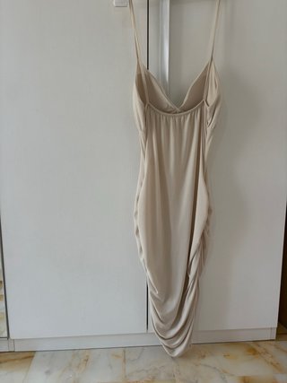 Vestido beige tirantes drapeado