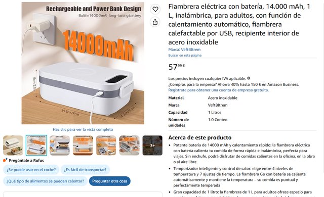 Fiambrera elettrica portatile 1L 14000mAh
