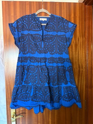 Vestido Zara Azul Bordado