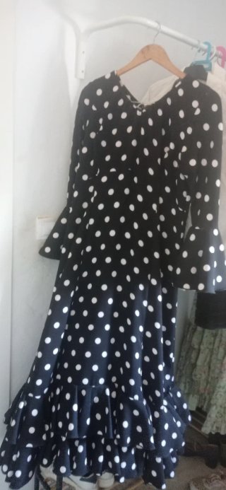 Traje Flamenca Lunares Negro Blanco Talla 2xl