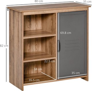 Mueble Multiusos Con Estantes Y Armario De Madera Con Puerta De Metal, Mueble Para Sala De Estar Y Cocina, 80X35X82Cm, Marrón Gris