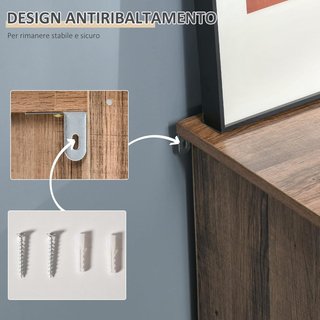 Mueble Multiusos Con Estantes Y Armario De Madera Con Puerta De Metal, Mueble Para Sala De Estar Y Cocina, 80X35X82Cm, Marrón Gris