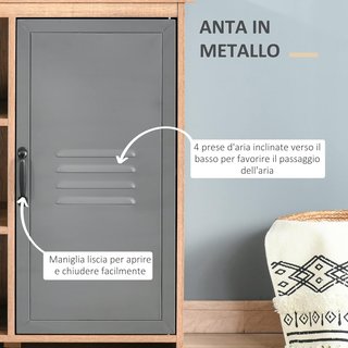 Mueble Multiusos Con Estantes Y Armario De Madera Con Puerta De Metal, Mueble Para Sala De Estar Y Cocina, 80X35X82Cm, Marrón Gris