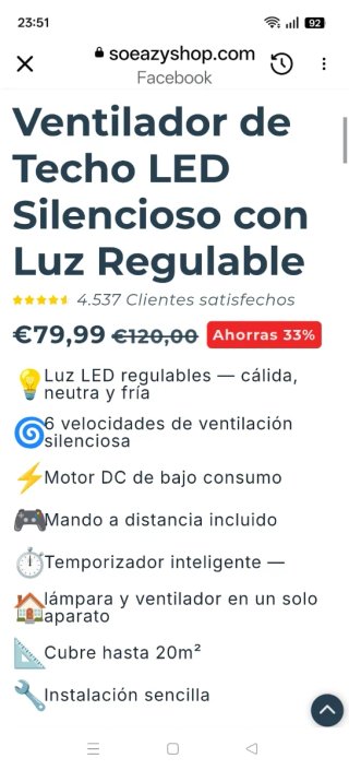 Ventilador Techo LED Blanco y Gris