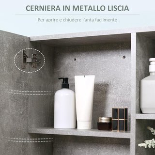 Armario Espejo de Baño de Pared, Mueble Colgante Moderno con Puerta y Estantes de Madera, 80X19.8X64Cm, Gris