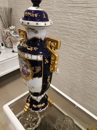 Jarrón Limoges Azul y Dorado Porcelana