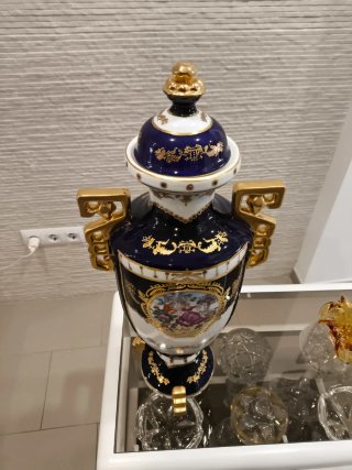 Jarrón Limoges Azul y Dorado Porcelana