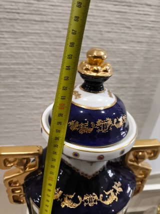 Jarrón Limoges Azul y Dorado Porcelana