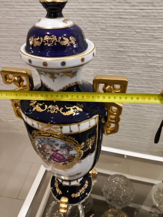 Jarrón Limoges Azul y Dorado Porcelana
