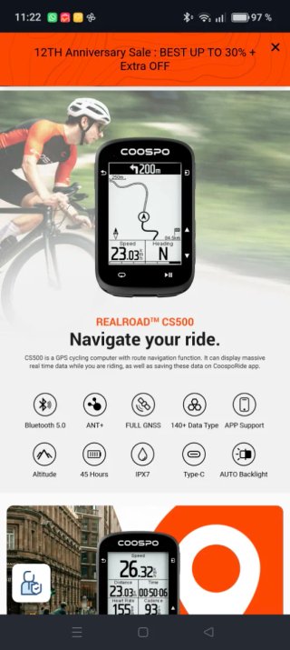 Ciclocomputador GPS Coospo CS500