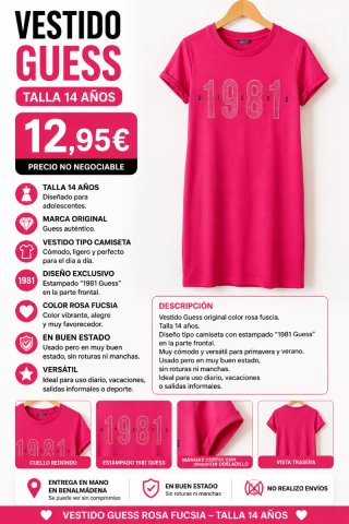Vestido Guess Rosa Fucsia Talla 14 Años