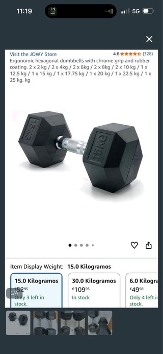 Mancuerna 15kg Hexagonal