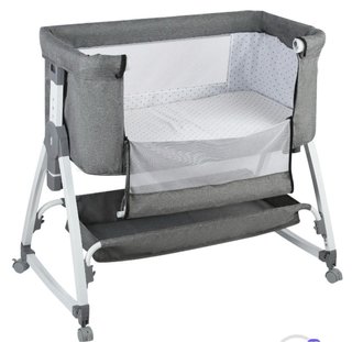 Mini cuna gris con mosquitera