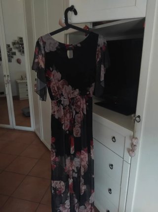 Abito lungo floreale nero