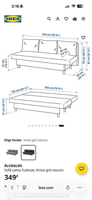 Sofá cama gris muy cómodo