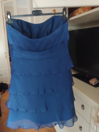 Abito cerimonia corto blu con coprispalle