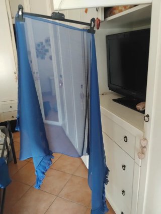 Abito cerimonia corto blu con coprispalle