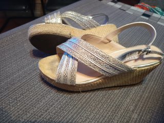 Sandalias de cuña plateadas.