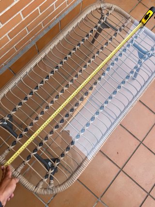Mesa Madera Mimbre soporte cristal para terraza