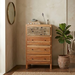 Cassettiera 4 Cassetti 70x40x130cm Legno Massello