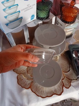 Set 5 Ciotole Vetro TR Coperchio Blu