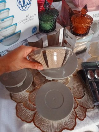 Set 5 Ciotole Vetro TR Coperchio Blu