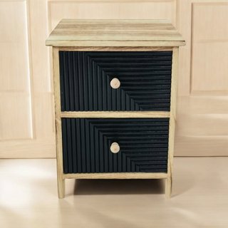Comodino 2 Cassetti Neri Comò in Legno 44x34x25cm