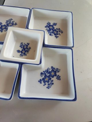 Juego 5 cuencos aperitivo flor azul