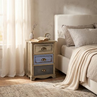 Comodino 3 Cassetti Comò Legno Massello 40x29x57cm