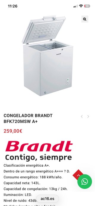 Arcón Congelador Brandt 145L