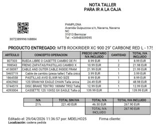 Bicicleta Montaña 29'' Carbono XC 900 Talla L
