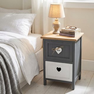 Comnodino 2 Cassetti 45x30cm Legno Grigio e Bianco