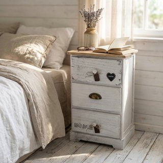 Comodino 3 Cassetti Comò Bianco 35x28x56cm Legno