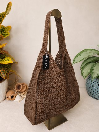 Bolso hobo rafia marrón grande, nuevo