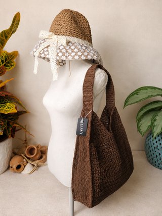 Bolso hobo rafia marrón grande, nuevo