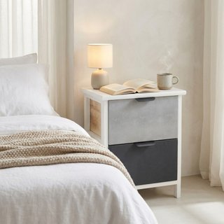 Comodino 2 Cassetti Comò in Legno Bianco e Grigio