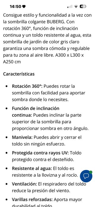 Sombrilla grande para exterior 300x300x a 250cm