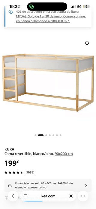 Cama Kura infantil reversible madera + colchon