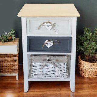 Comodino 2 Cassetti Bianco 35x28x62cm in Legno