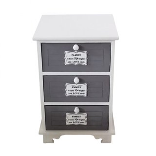 Comodino 3 Cassetti Comò in Legno Grigio e Bianco