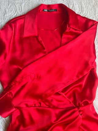 Vestido Zara Rojo Satinado Talla S