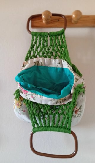 Bolso tela y punto hecho a mano
